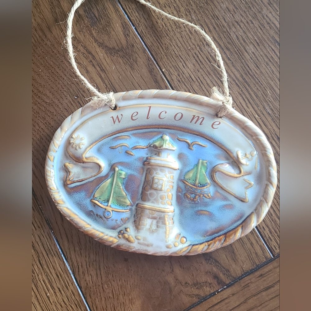 Ceramic lighthouse welcome plaque